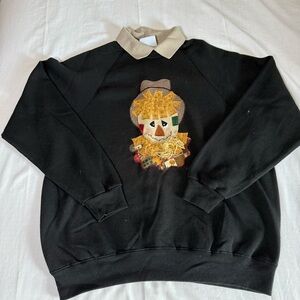 Vintage Lee Sport Scarecrow Halloween Long Sleeve Sweatshirt 2XL Applique Fall